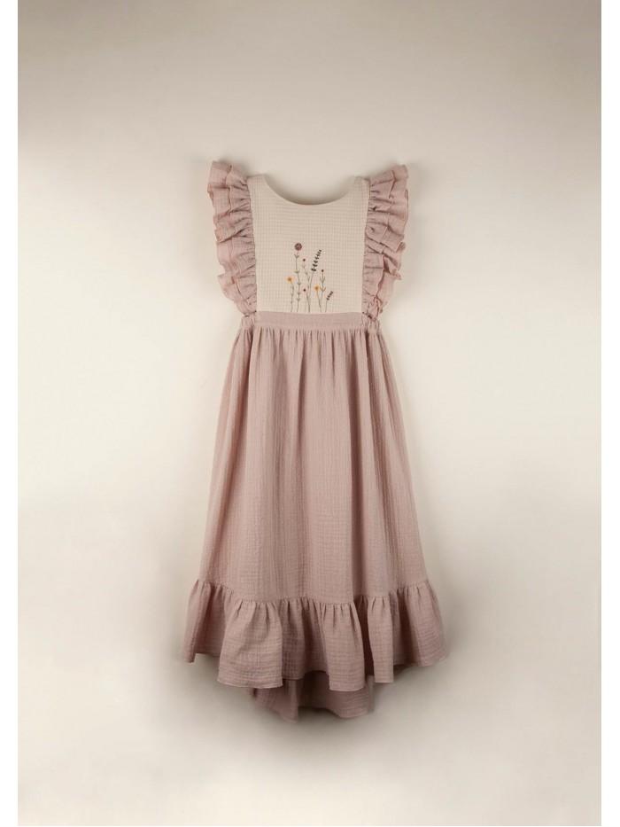 Mod.34.2 Pink organic bibbed dress with embroidery