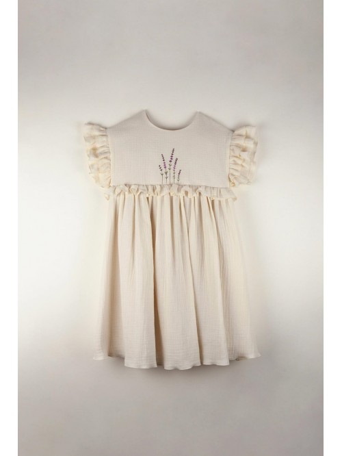 Mod.32.2 Off-white organic dress with embroidered ...