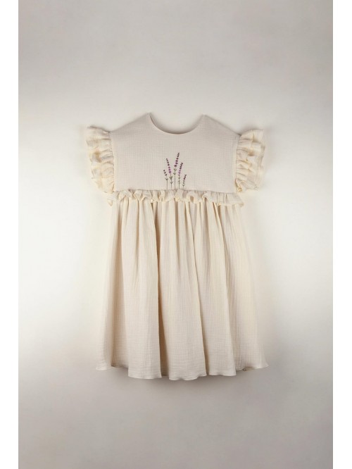 Mod.32.2 Off-white organic dress with embroidered ...