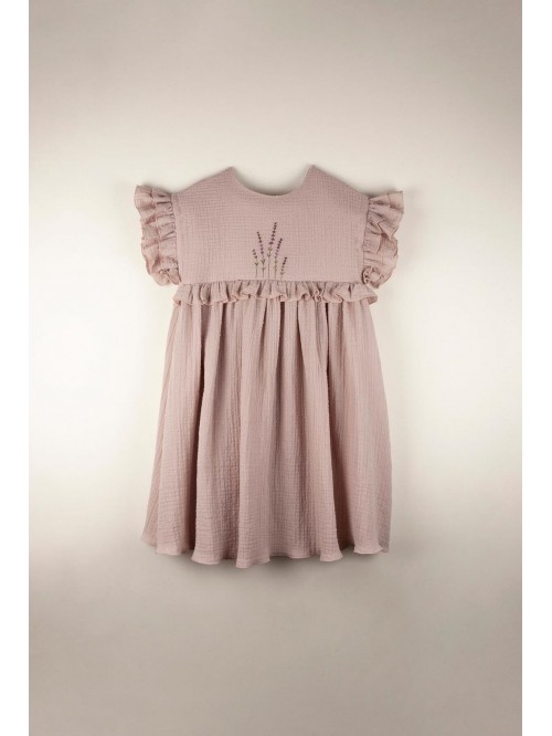 Mod.32.1 Pink organic dress with embroidered yoke