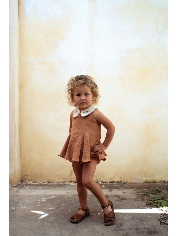 Mod.7.1 Terracotta romper suit with embroidered collar