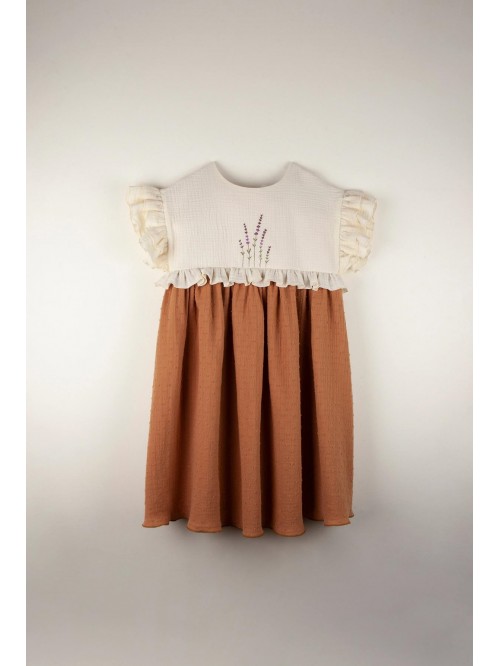 Mod.32.4 Terracotta organic dress with embroidered...