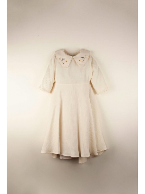Mod.30.4 Off white organic dress with embroidered ...