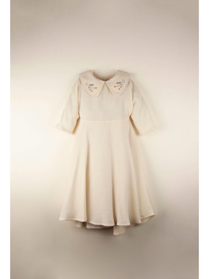 Mod.30.4 Off white organic dress with embroidered collar