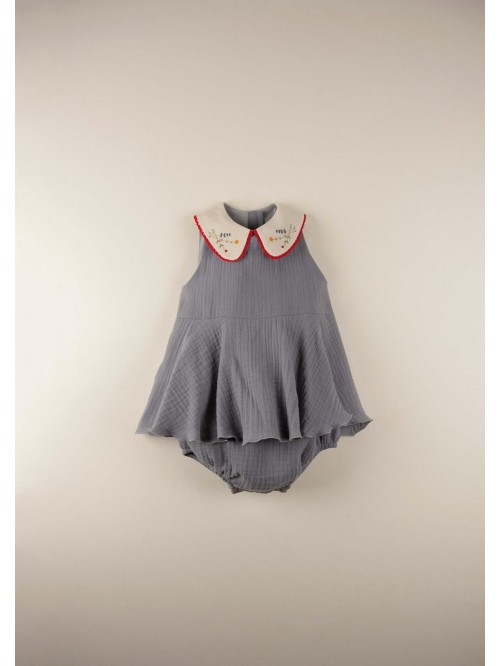 Mod.7.3 Greyish-blue romper suit with embroidered ...