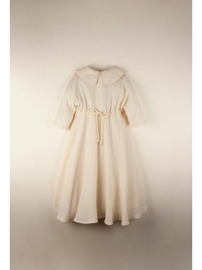 Mod.30.4 Off white organic dress with embroidered collar