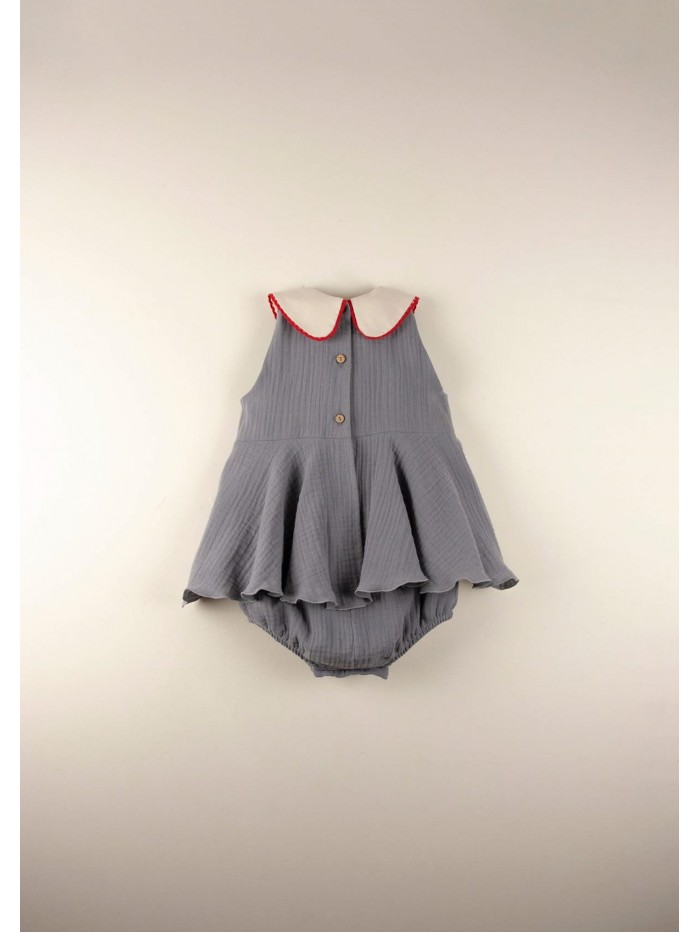 Mod.7.3 Greyish-blue romper suit with embroidered collar
