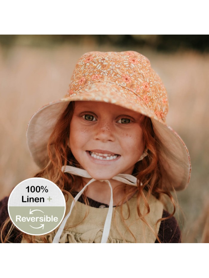 'Wanderer' Girls Reversible Sun Hat - Alice / Flax