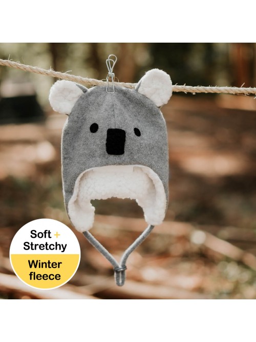 Koala Fleecy Winter Beanie - Grey Marle