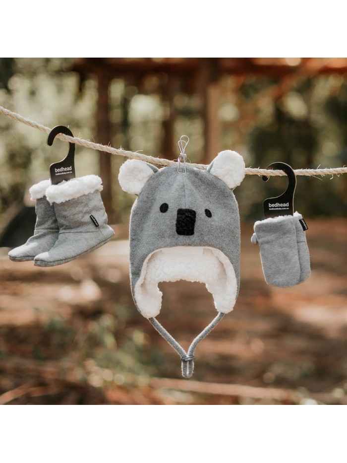 Koala Fleecy Winter Beanie - Grey Marle