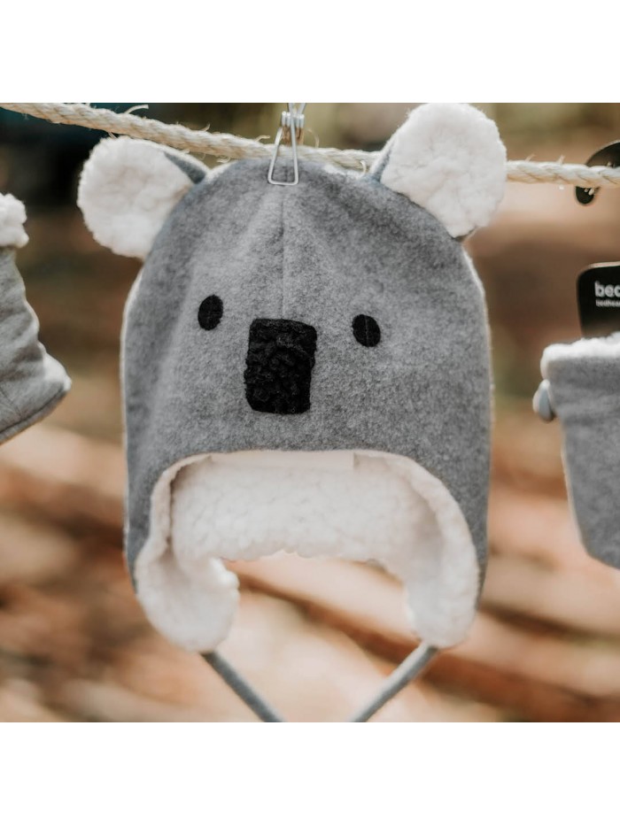 Koala Fleecy Winter Beanie - Grey Marle